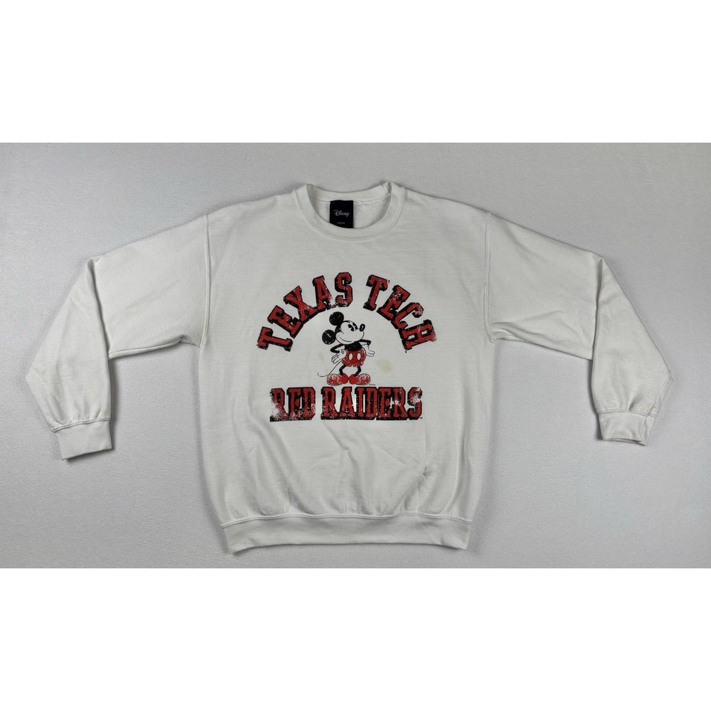 Disney Texas Tech Red Raiders Mickey Mouse Crewneck Sweater White Size M